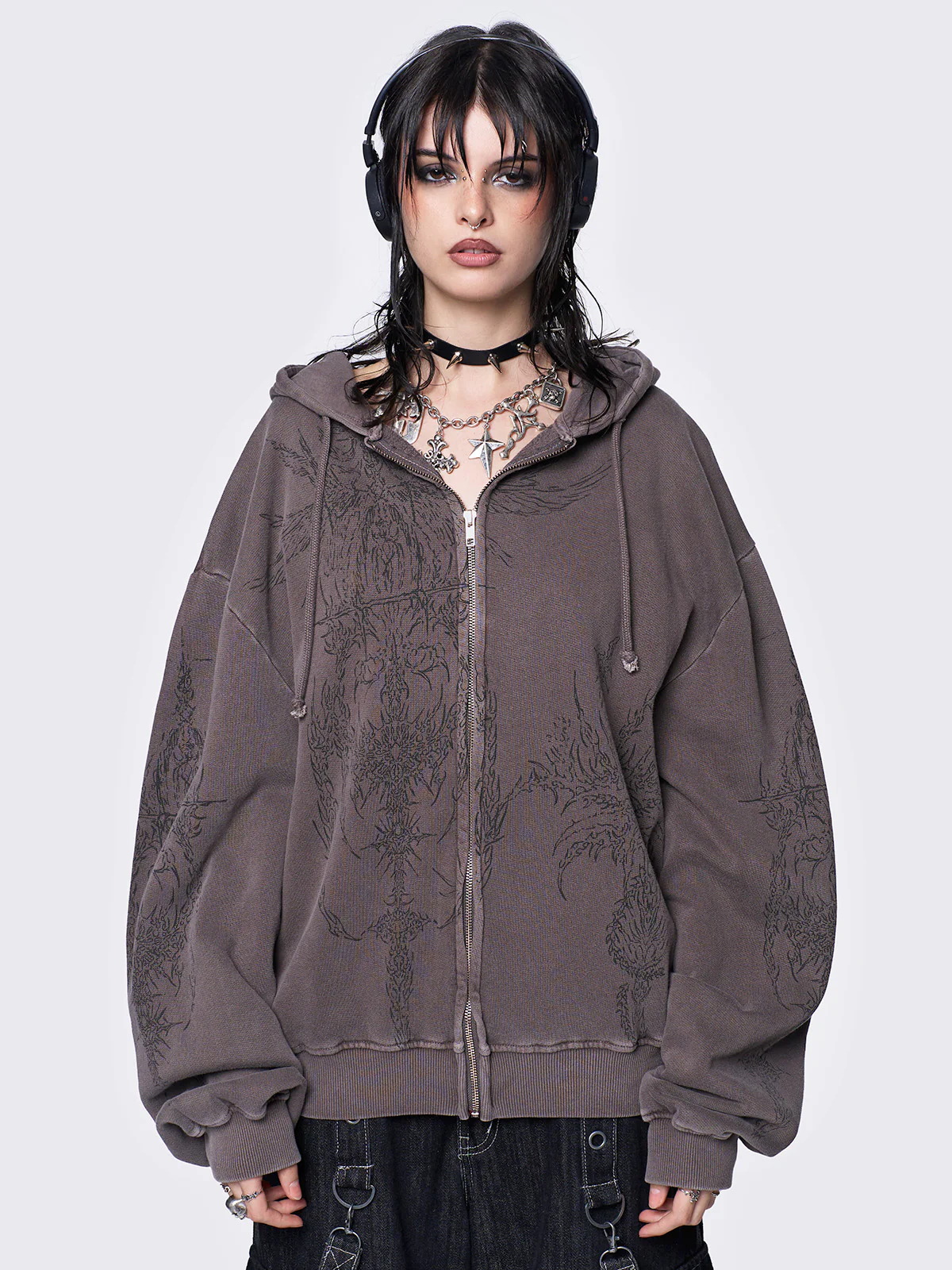 Minga Enigmatic Brown Washed Zip Up Hoodie