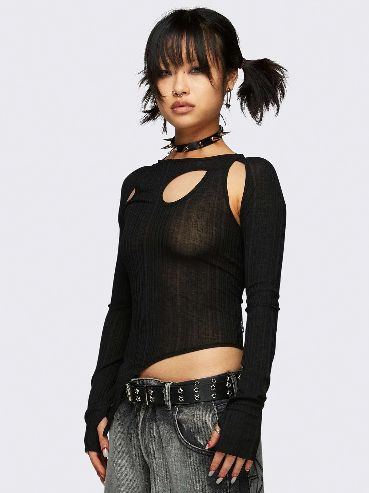 Minga Kallie Black Cut-Out Top