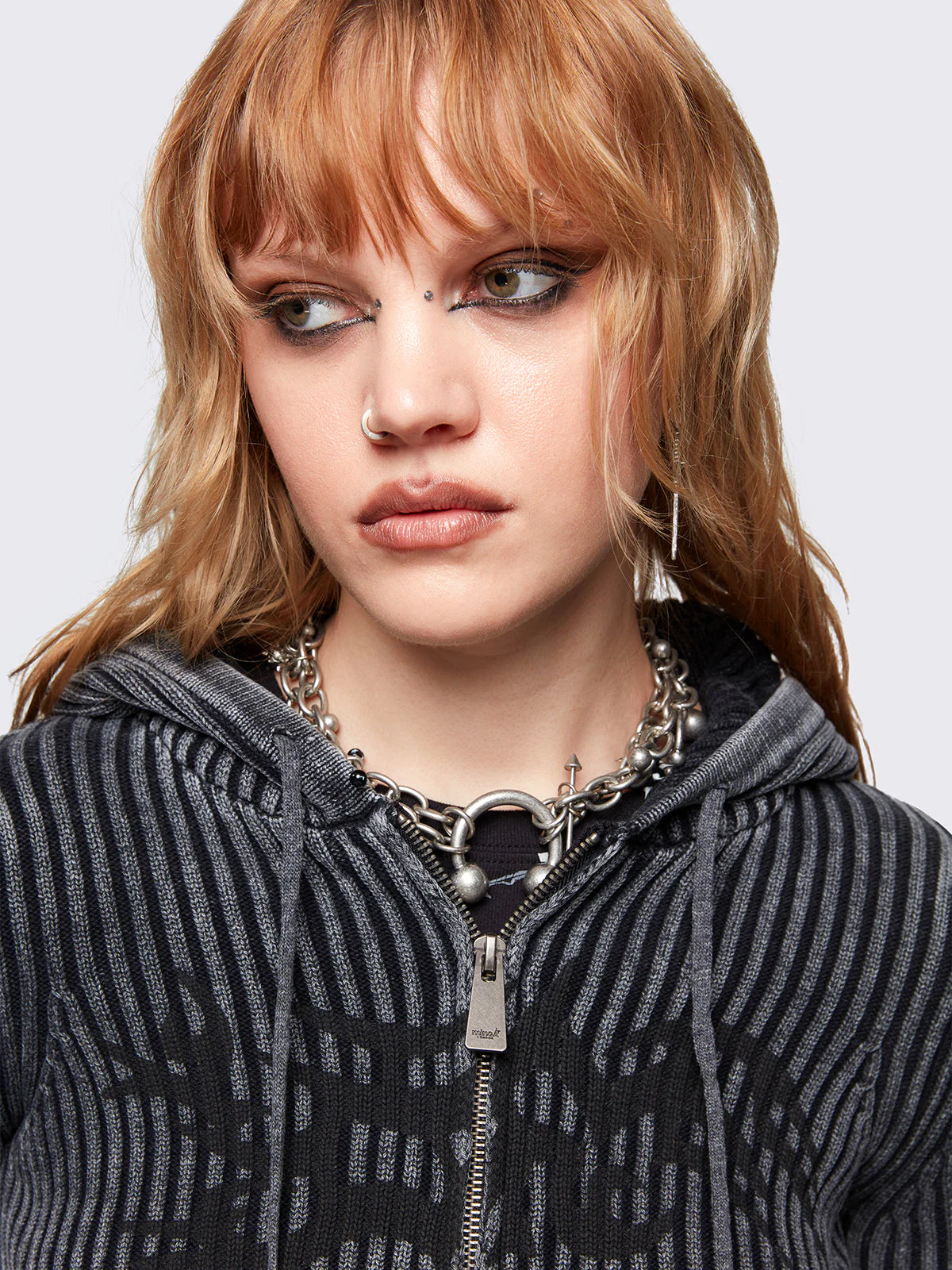 Minga Kai Grey Knitted Zip-Up Hoodie