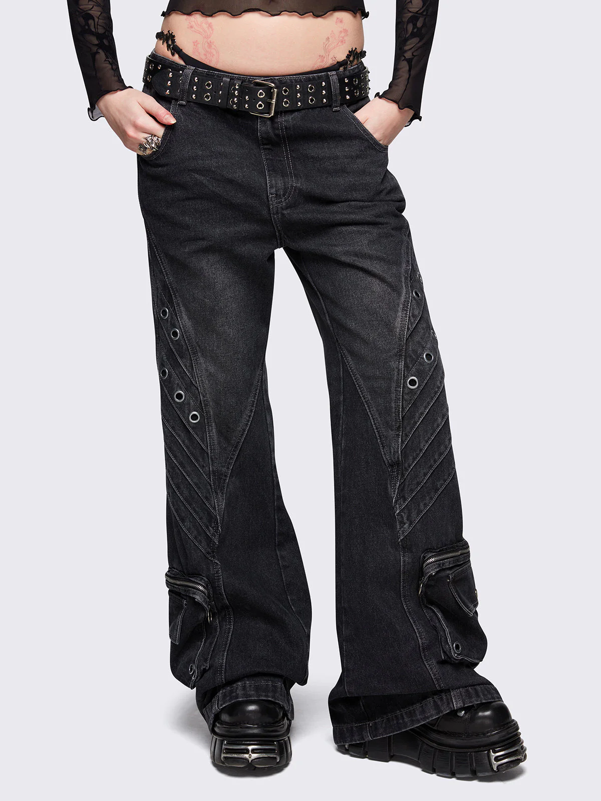 Minga Crush Black Baggy Flare Jeans