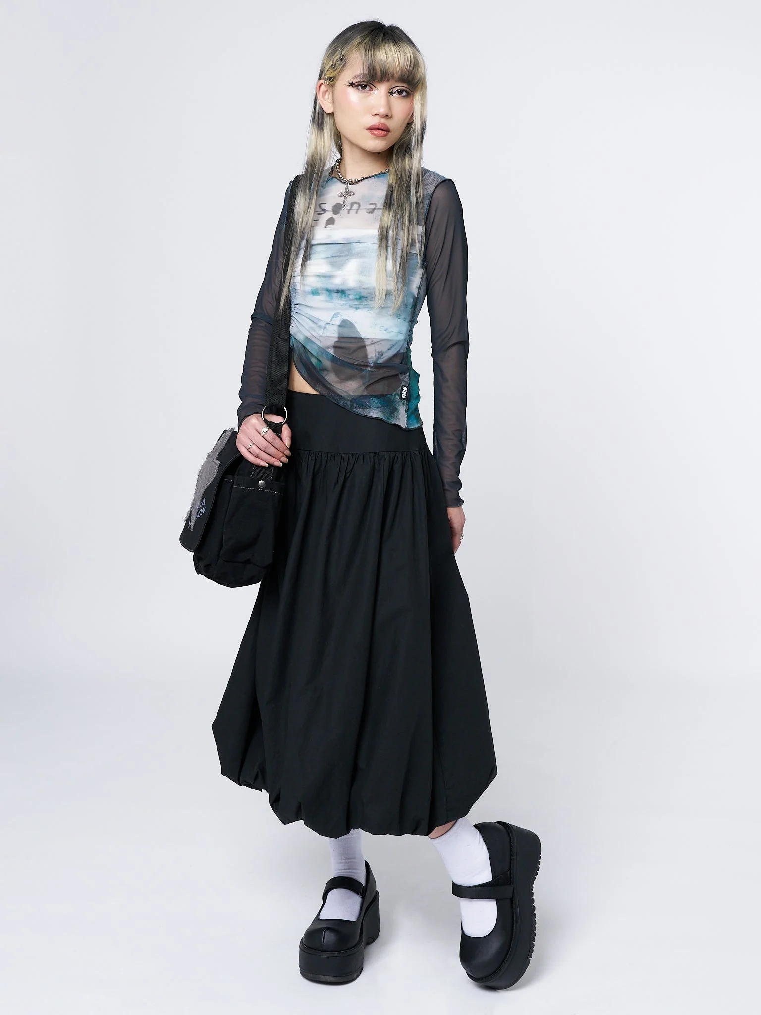 Minga Suya Black Bubble Midi Skirt