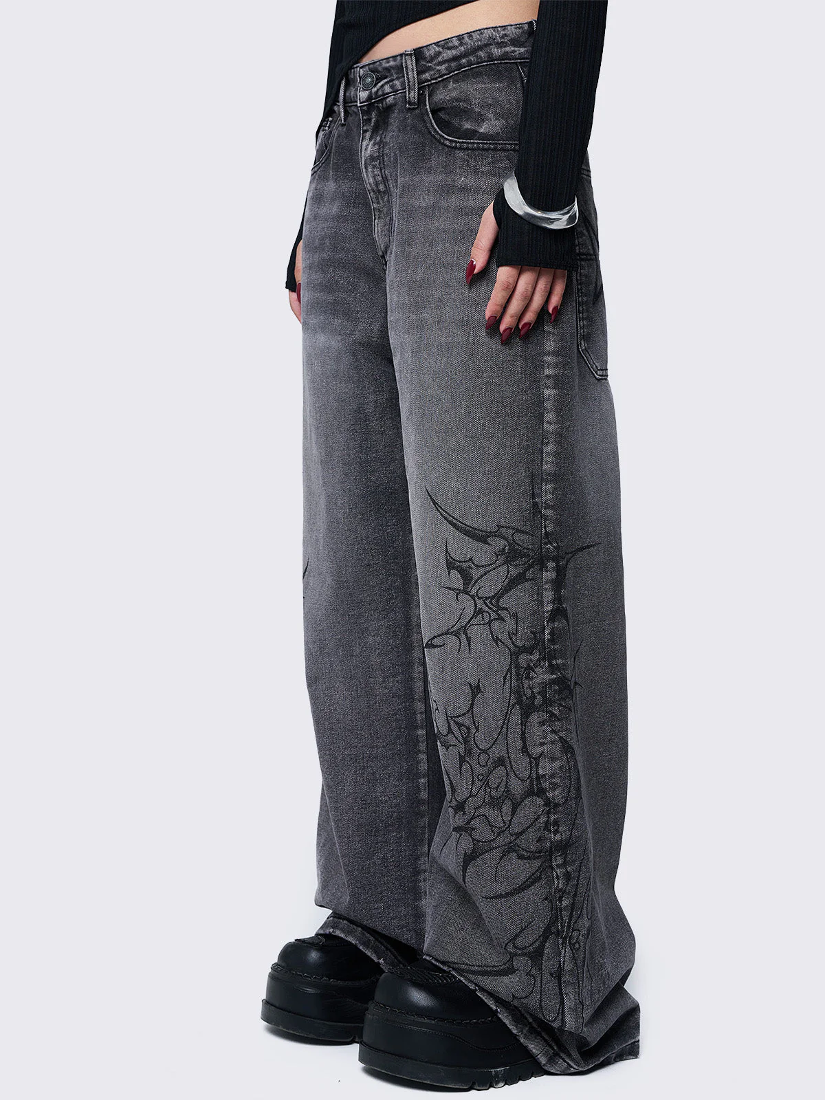 Minga Blaze Grey Graphic Baggy Jeans