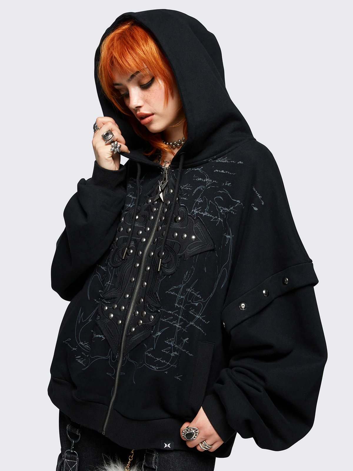 Minga Crucifix Zip Up Hoodie