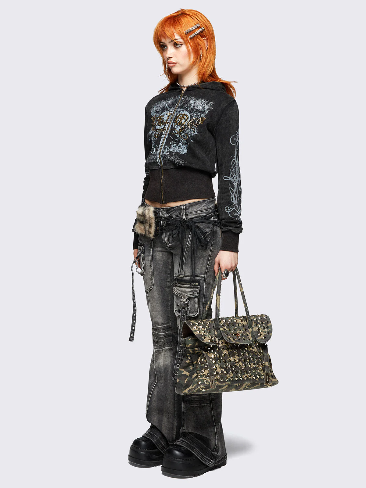 Minga Grime Washed Zip Up Hoodie