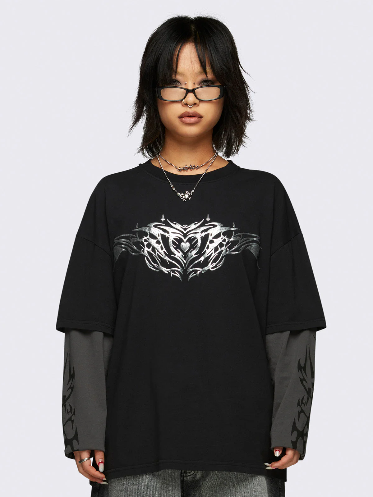 Minga Silver Heart Layered T-Shirt
