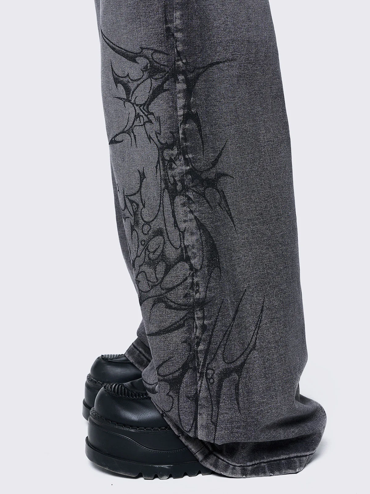 Minga Blaze Grey Graphic Baggy Jeans