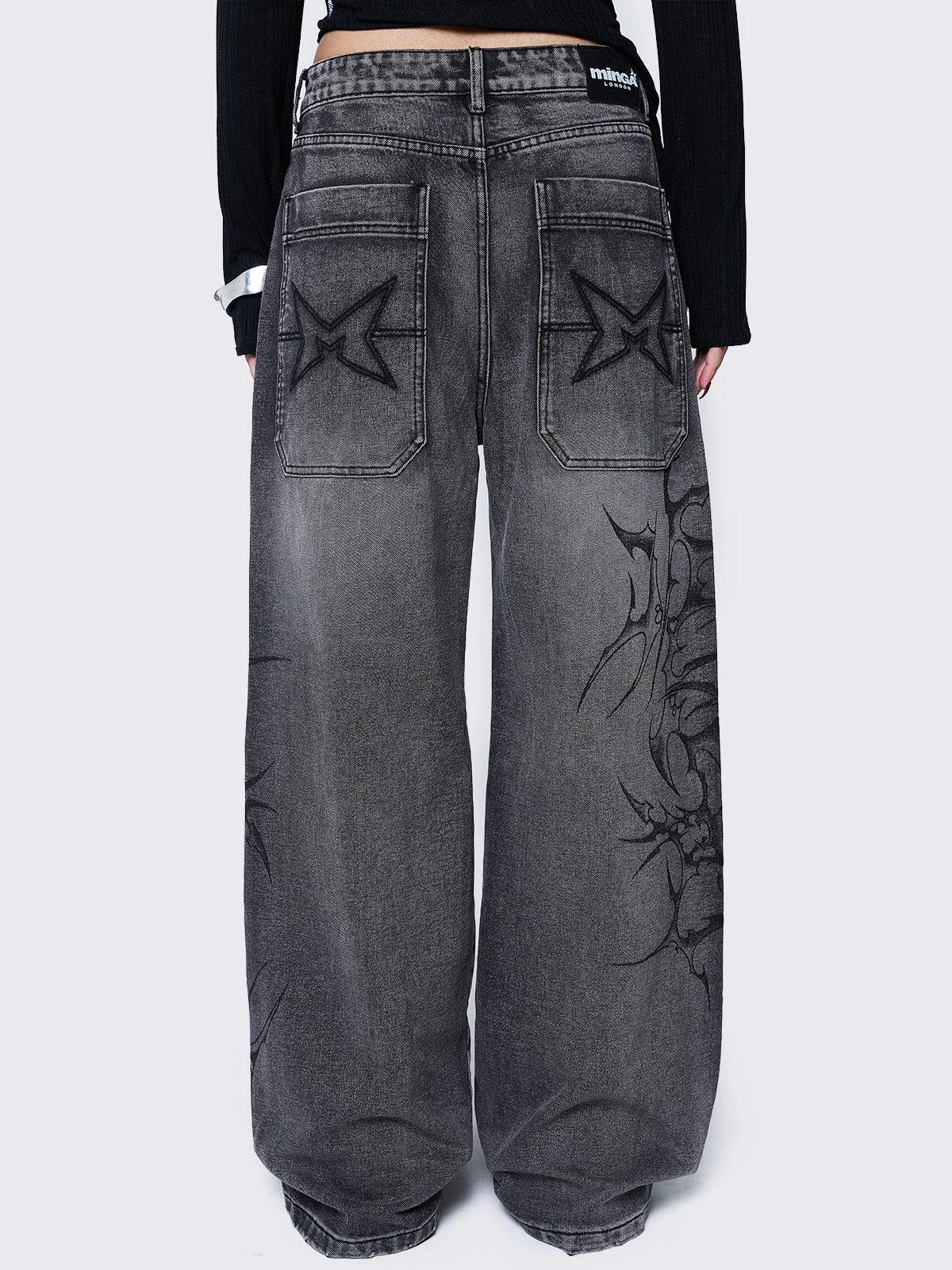 Minga Blaze Grey Graphic Baggy Jeans
