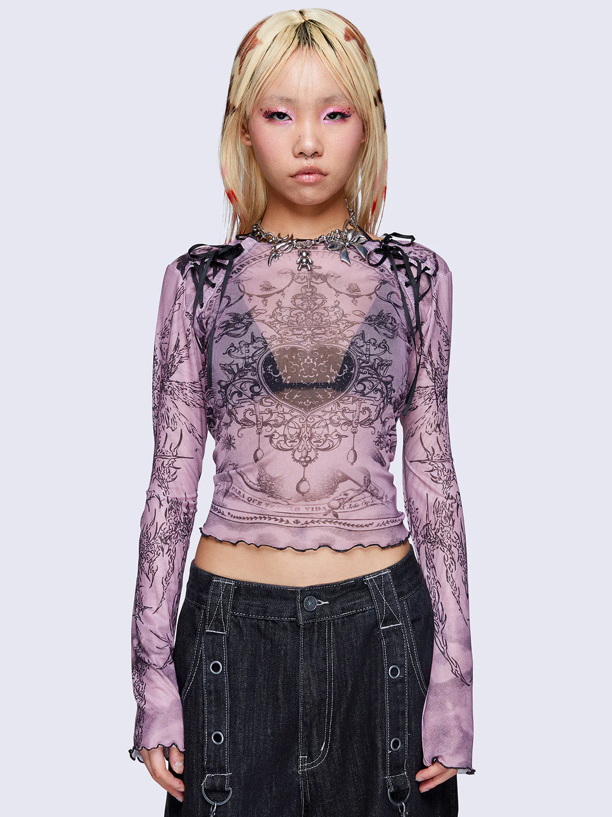 Minga Willa Lace Up Mesh Top