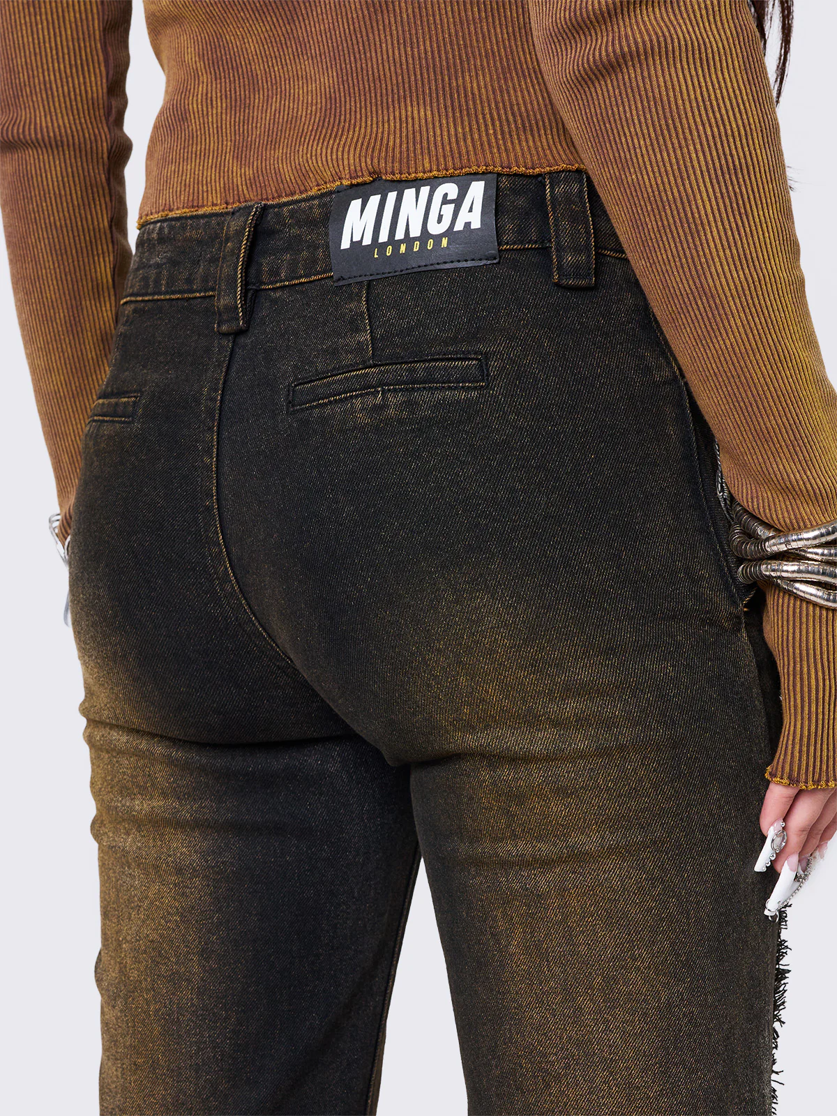 Minga Gia Overdye Belted Flare Jeans