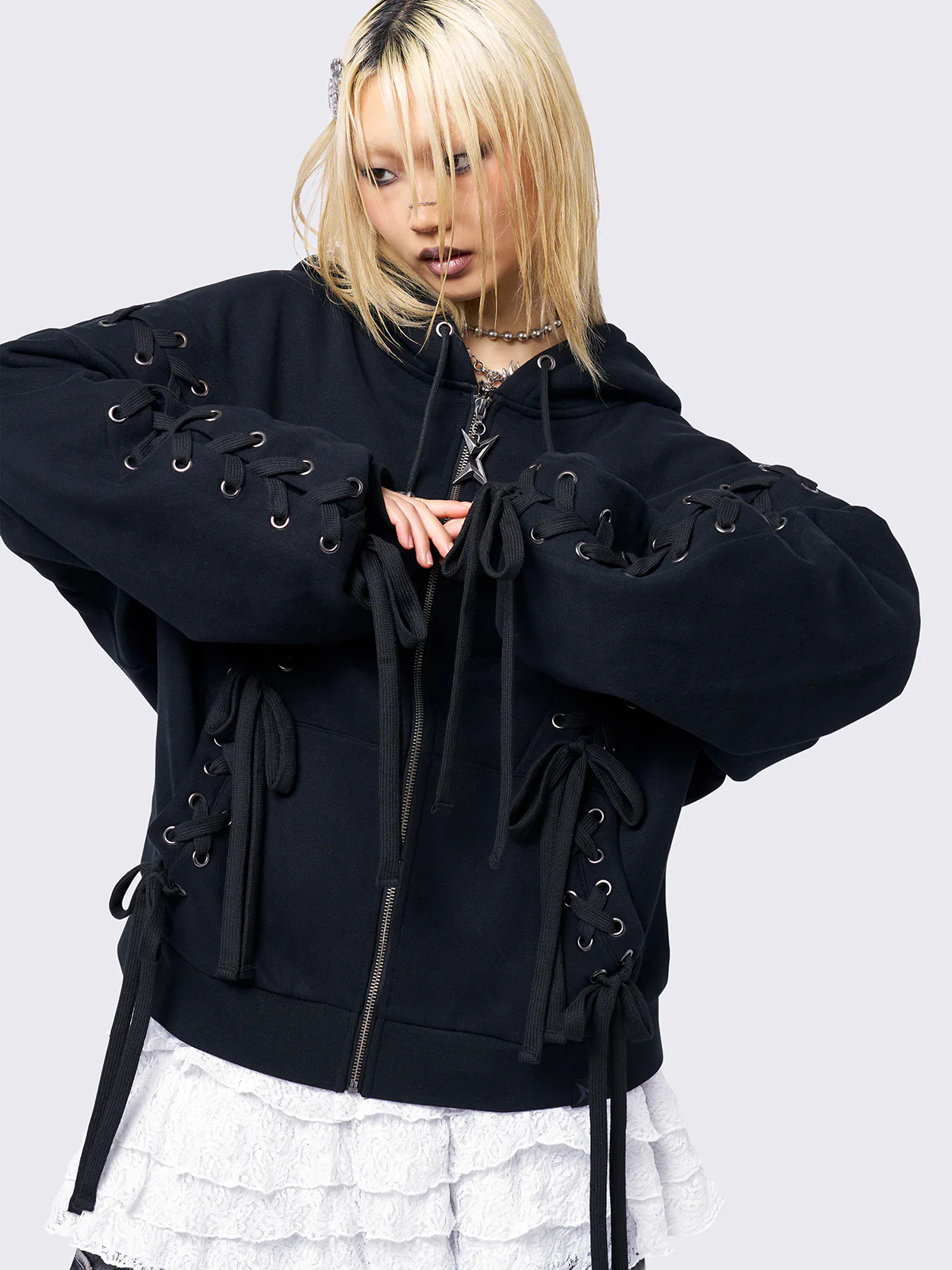 Minga Mia Black Zip Up Hoodie