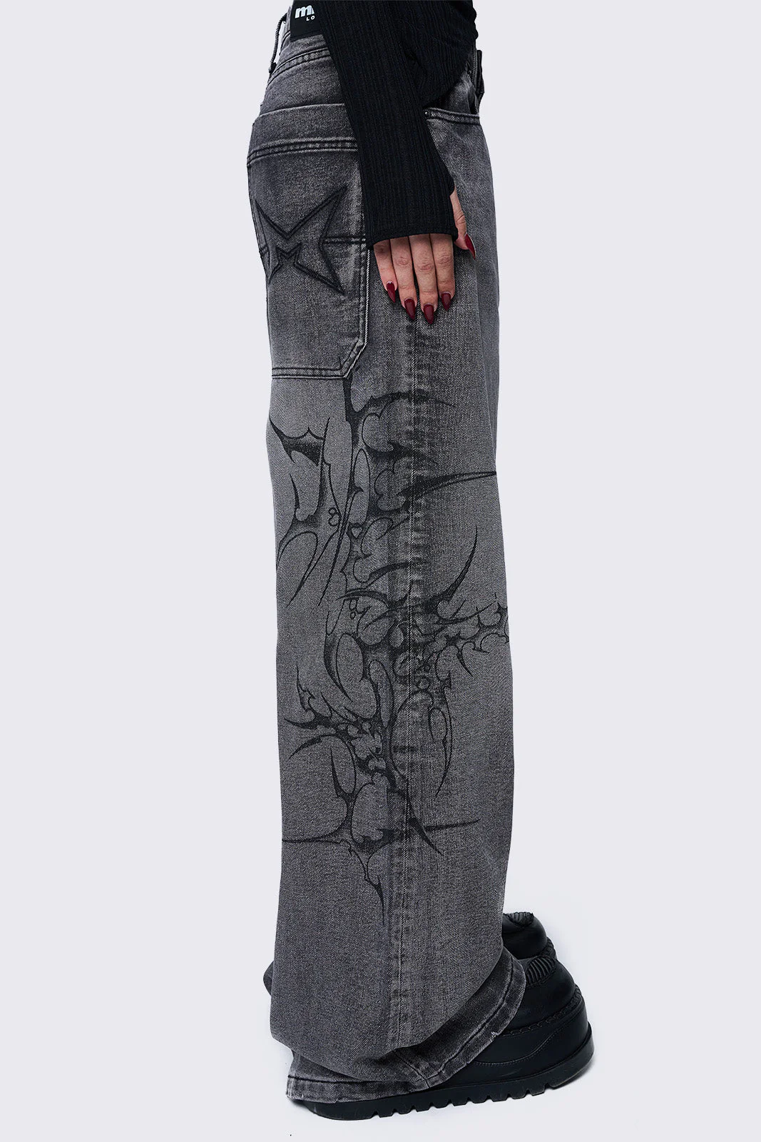 Minga Blaze Grey Graphic Baggy Jeans