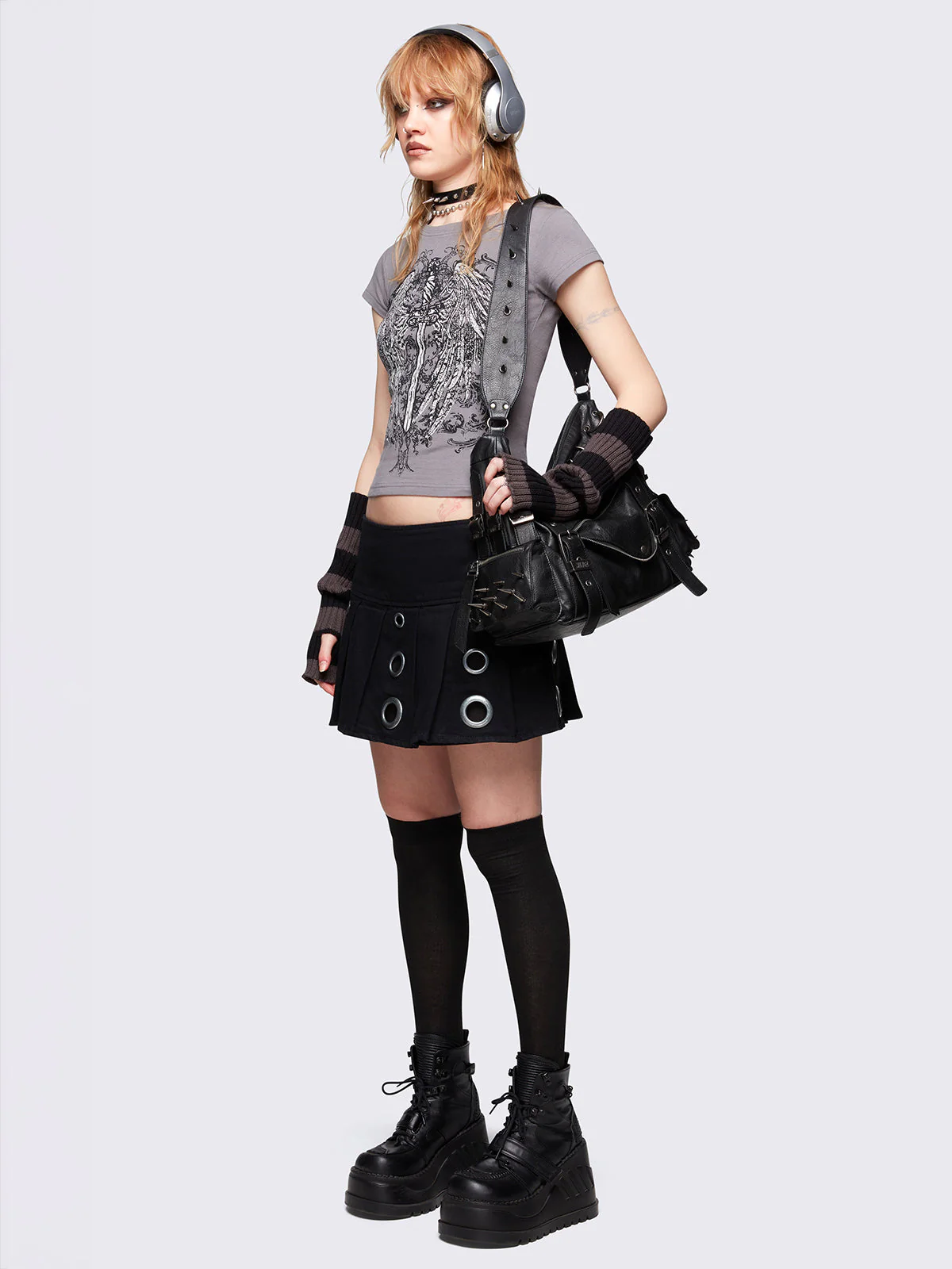 Minga Angel Wings Grey Baby Tee