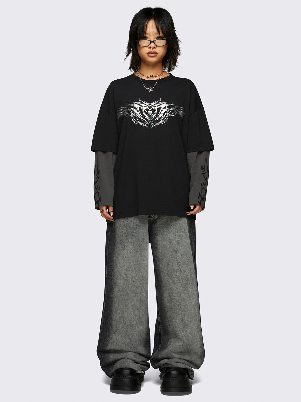 Minga Silver Heart Layered T-Shirt