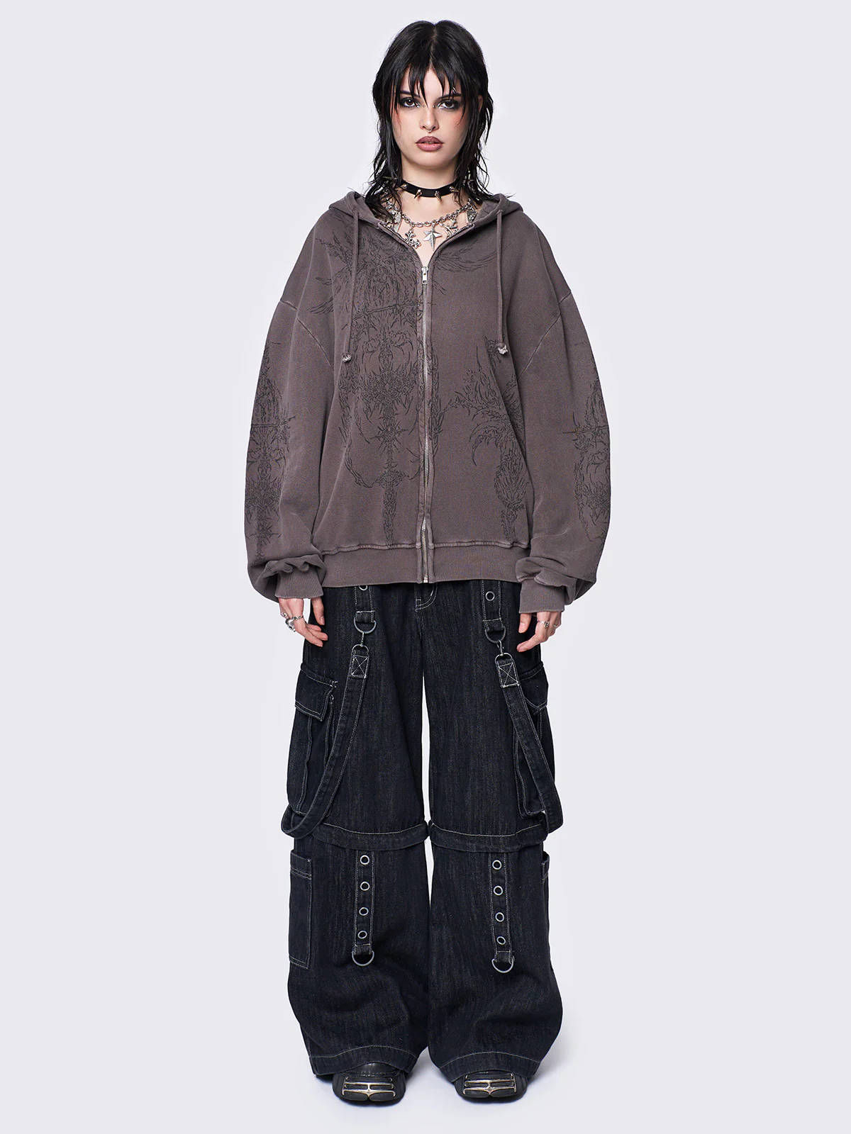 Minga Enigmatic Brown Washed Zip Up Hoodie