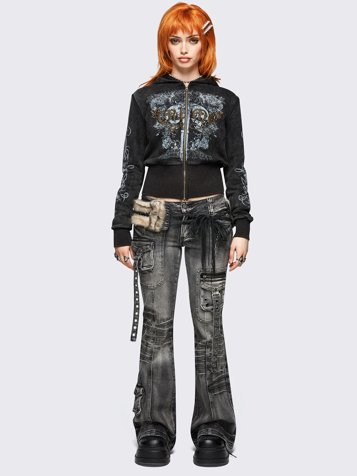 Minga Grime Washed Zip Up Hoodie