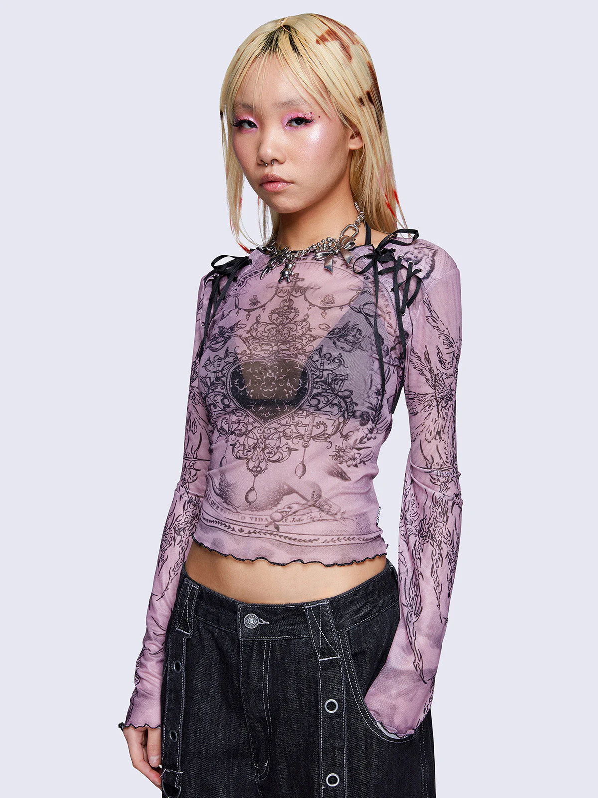 Minga Willa Lace Up Mesh Top