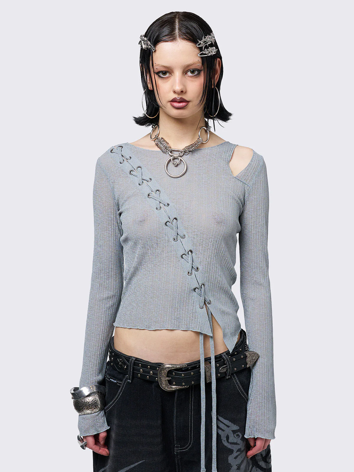 Minga Aryana Grey Cut-Out Top