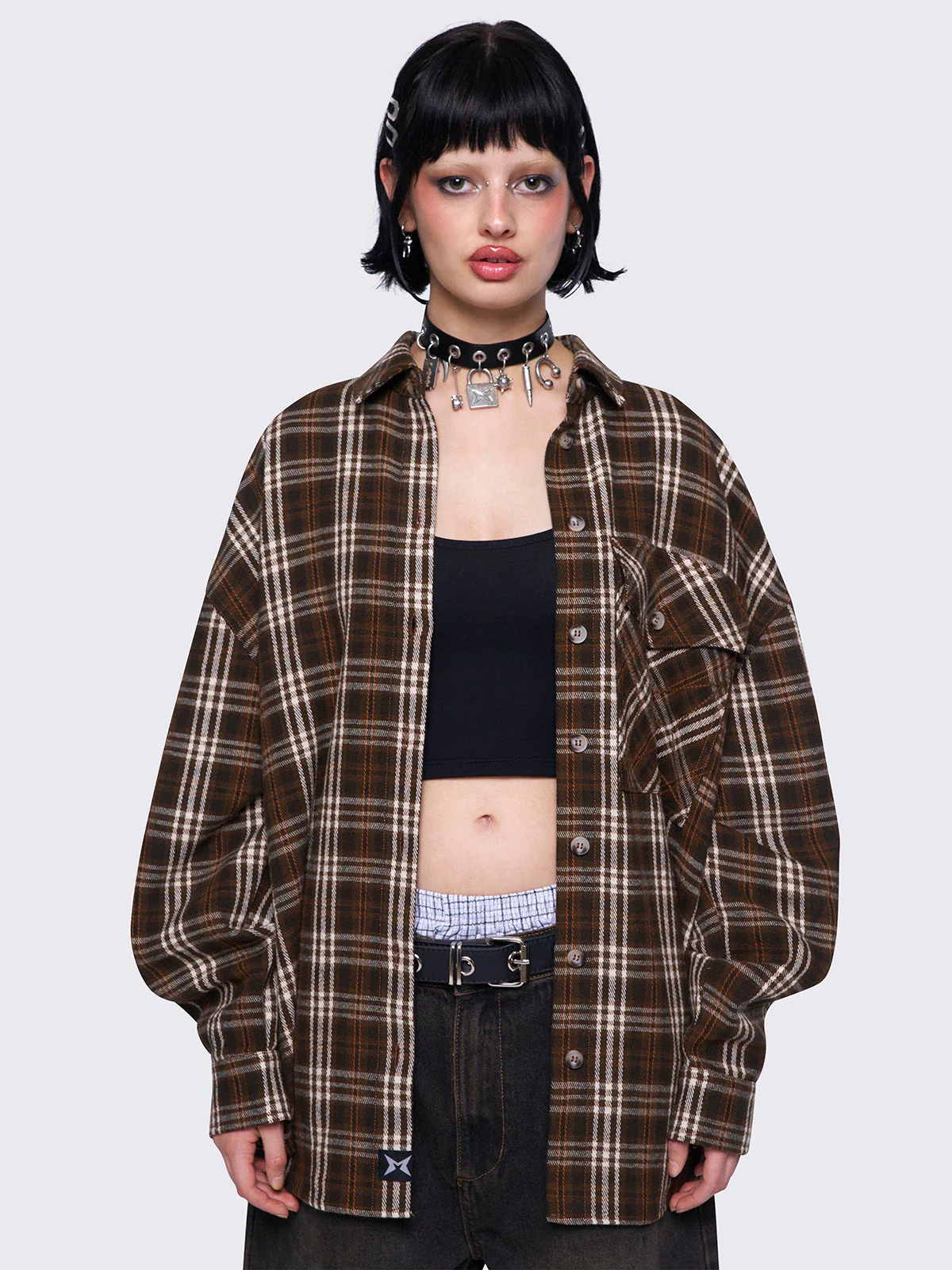 Minga Harper Brown Plaid Shirt