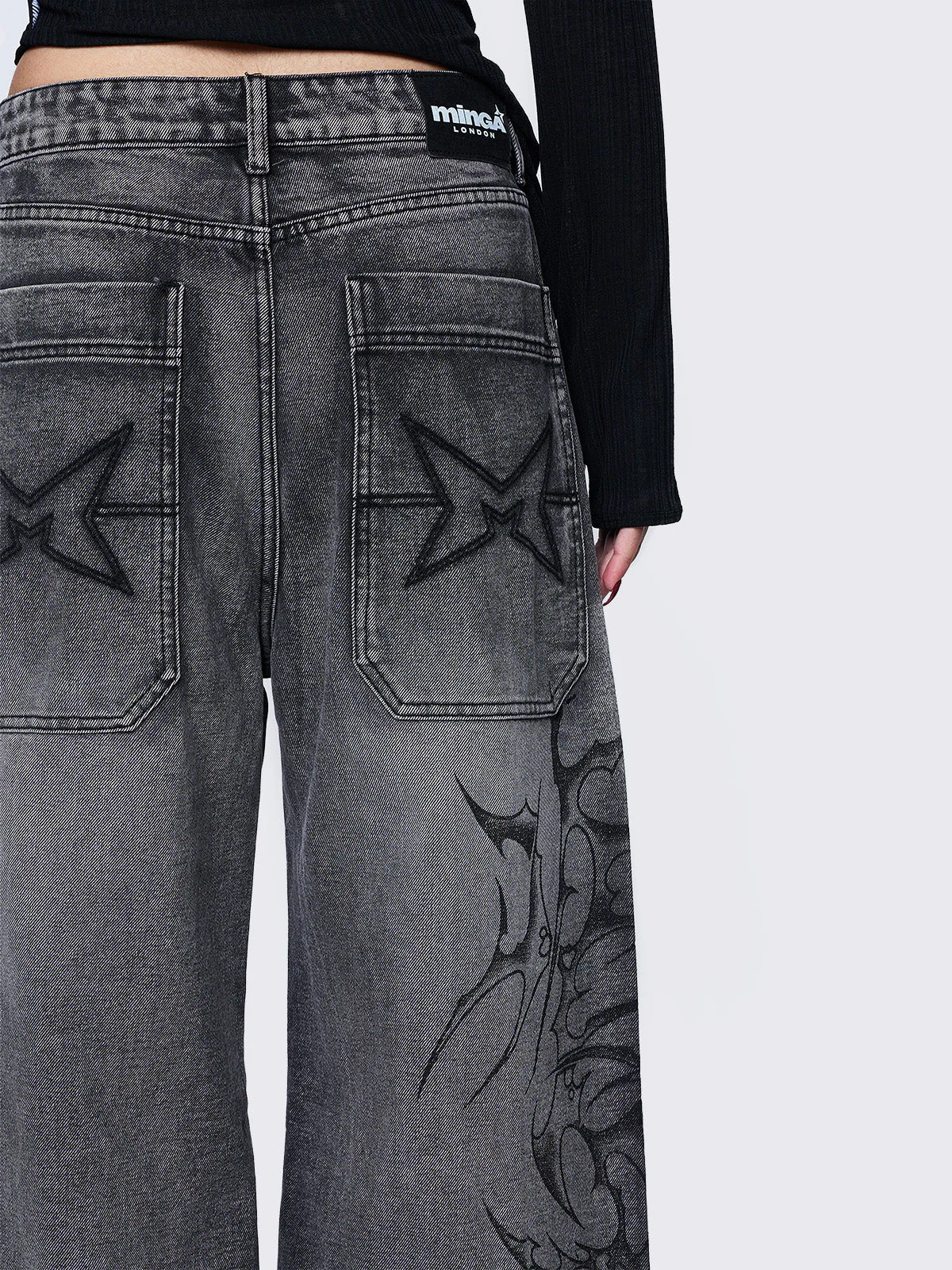 Minga Blaze Grey Graphic Baggy Jeans