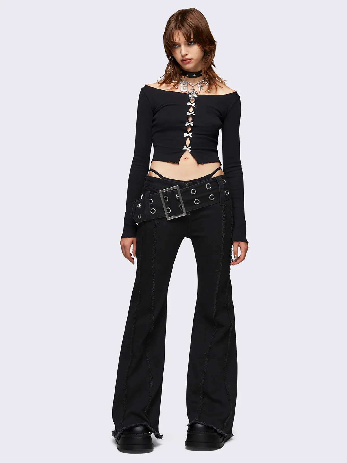 Minga Gia Belted Flare Jeans