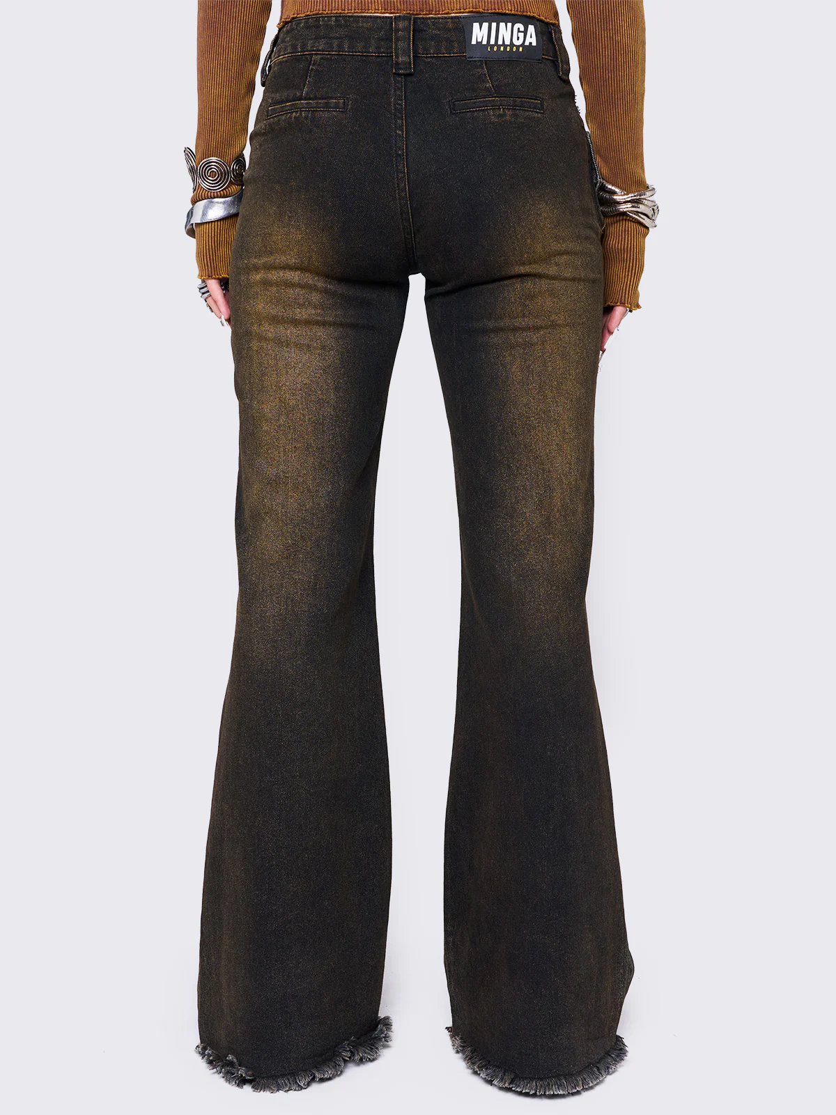 Minga Gia Overdye Belted Flare Jeans