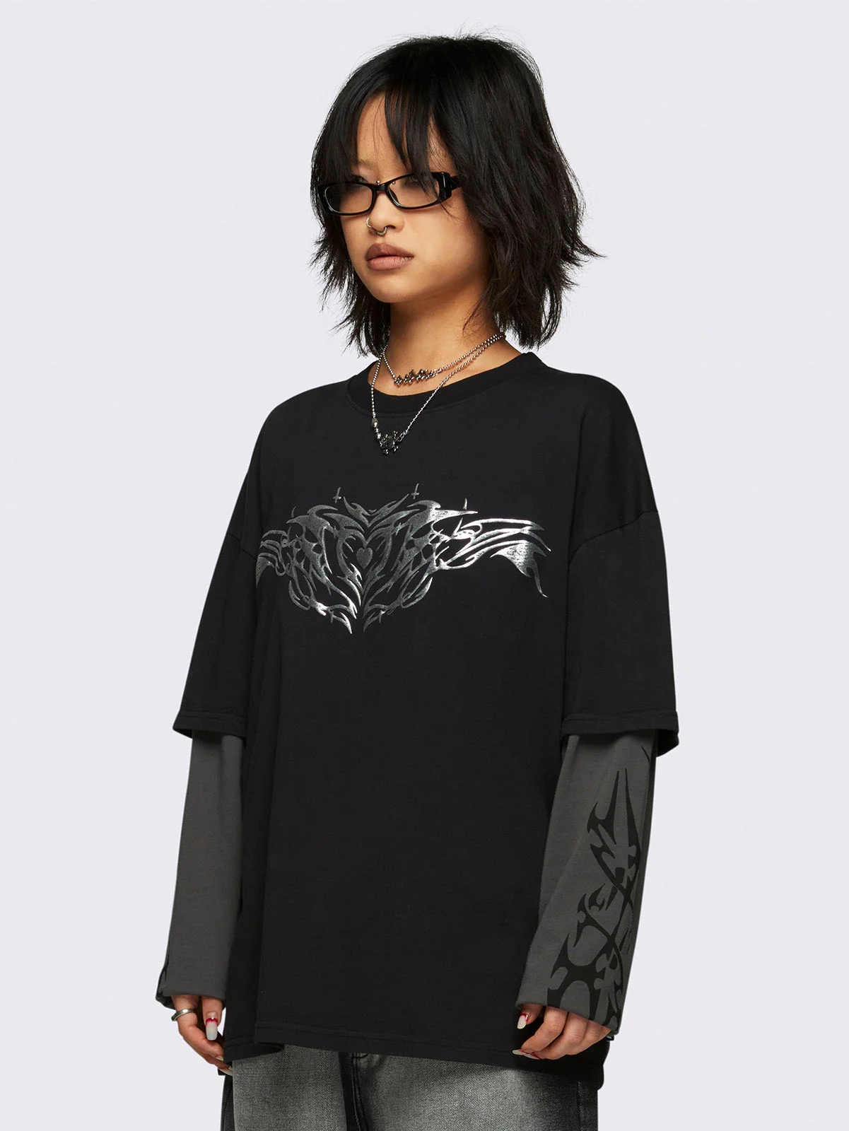 Minga Silver Heart Layered T-Shirt