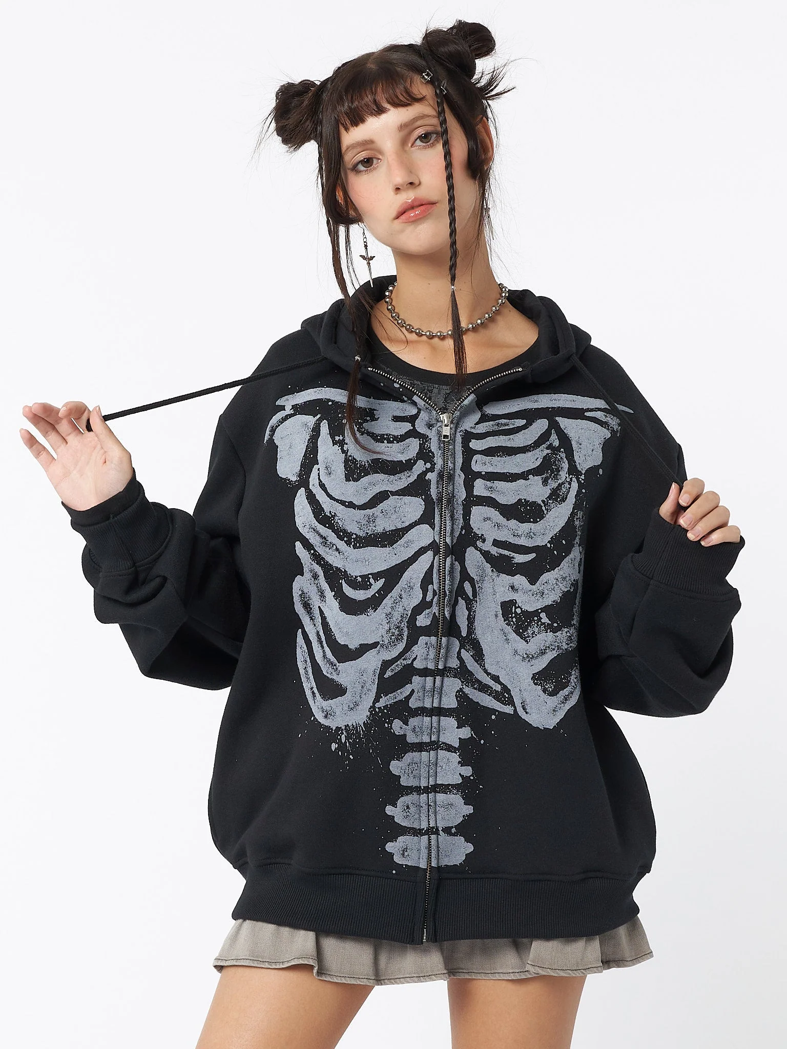 Minga Skeleton Black Zip Up Hoodie