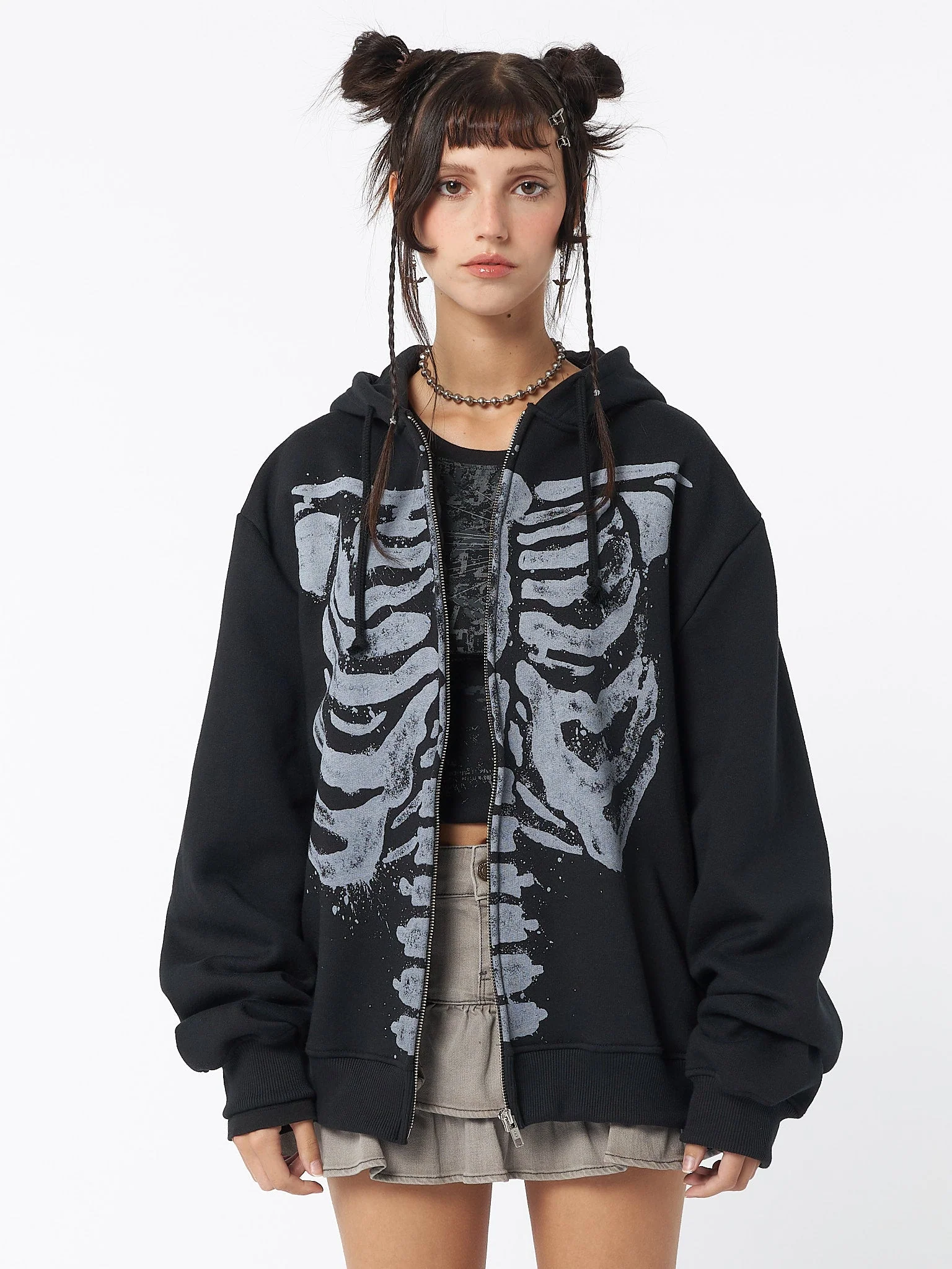 Minga Skeleton Black Zip Up Hoodie