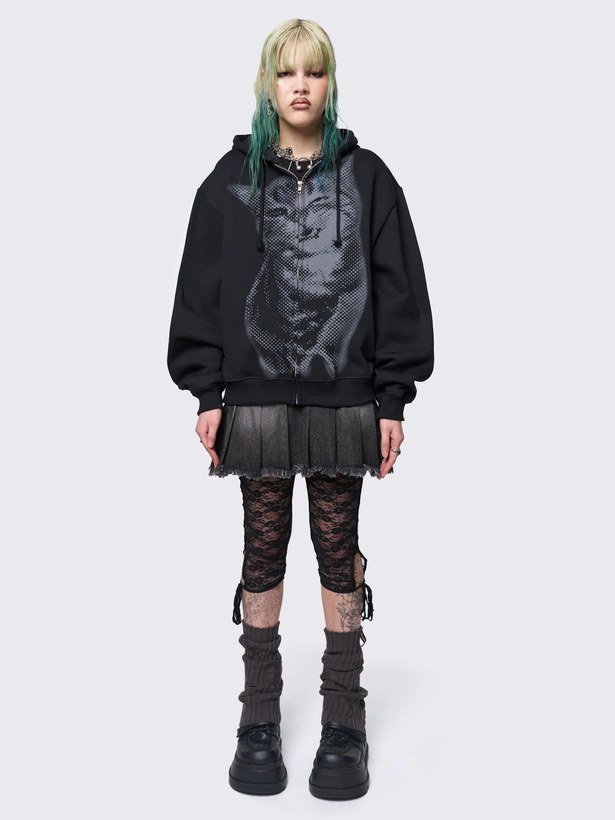 Minga Pixel Kitty Zip Up Hoodie