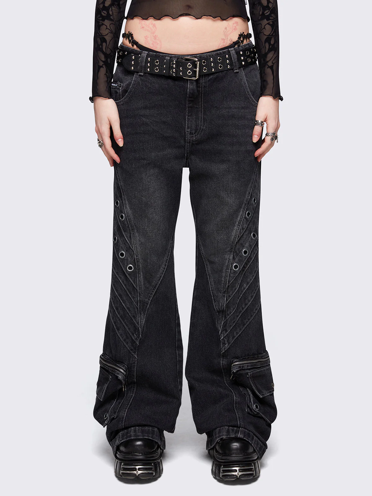Minga Crush Black Baggy Flare Jeans