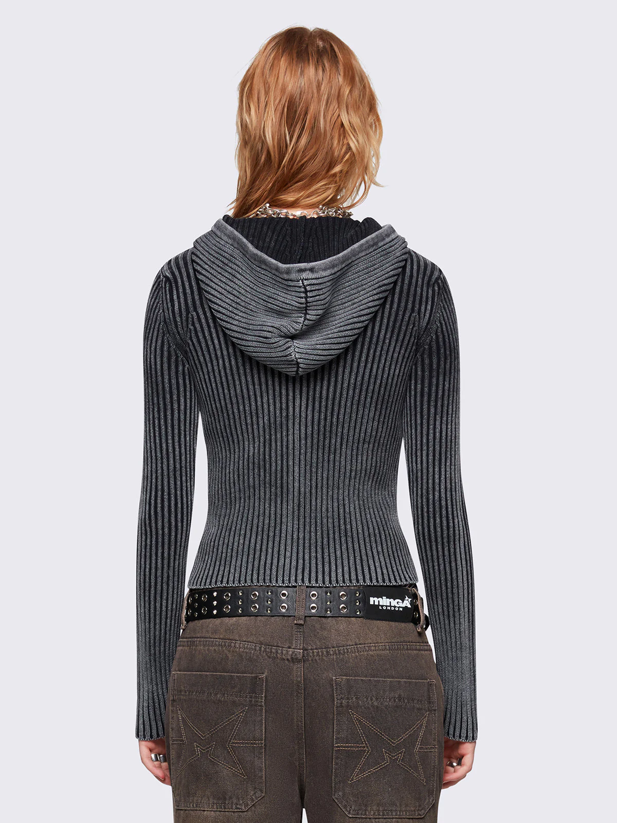 Minga Kai Grey Knitted Zip-Up Hoodie