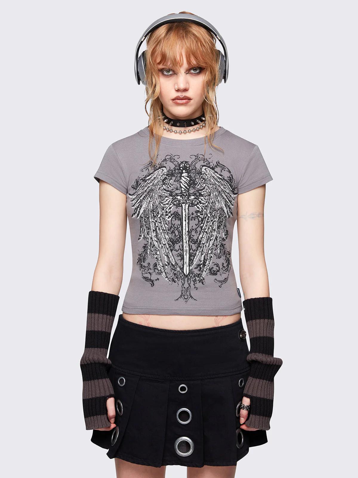 Minga Angel Wings Grey Baby Tee