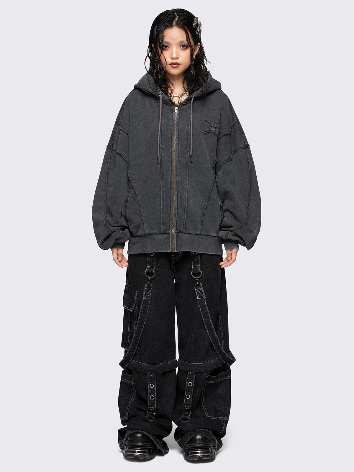 Minga Iron Washed Zip Up Hoodie