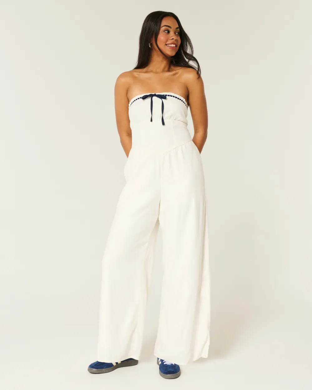 Linen-Blend Strapless Jumpsuit