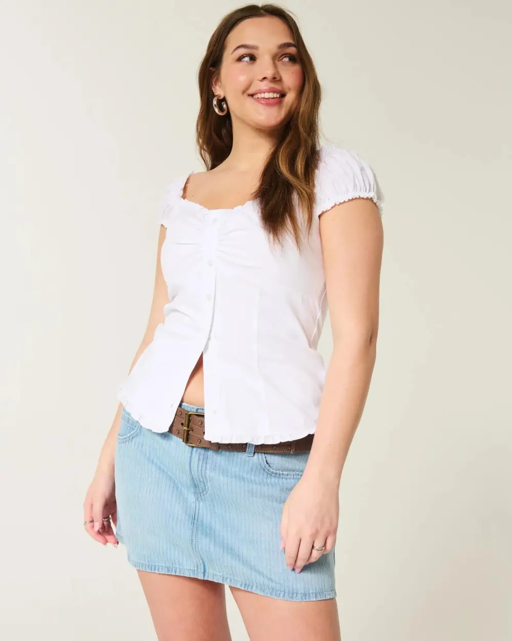 Low-Rise Medium Wash Denim Mini Skort