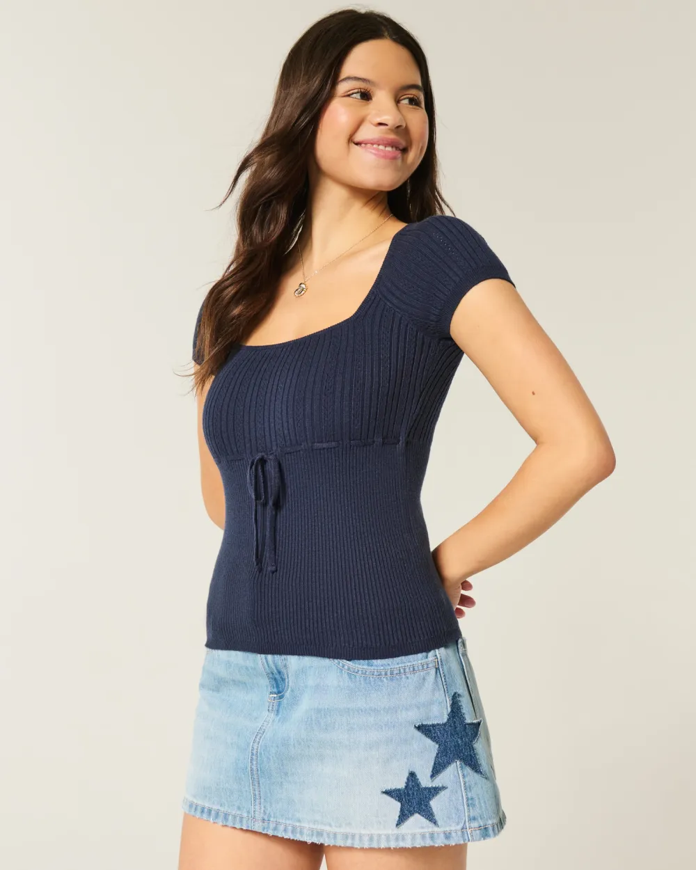 Short-Sleeve Square Neck Sweater