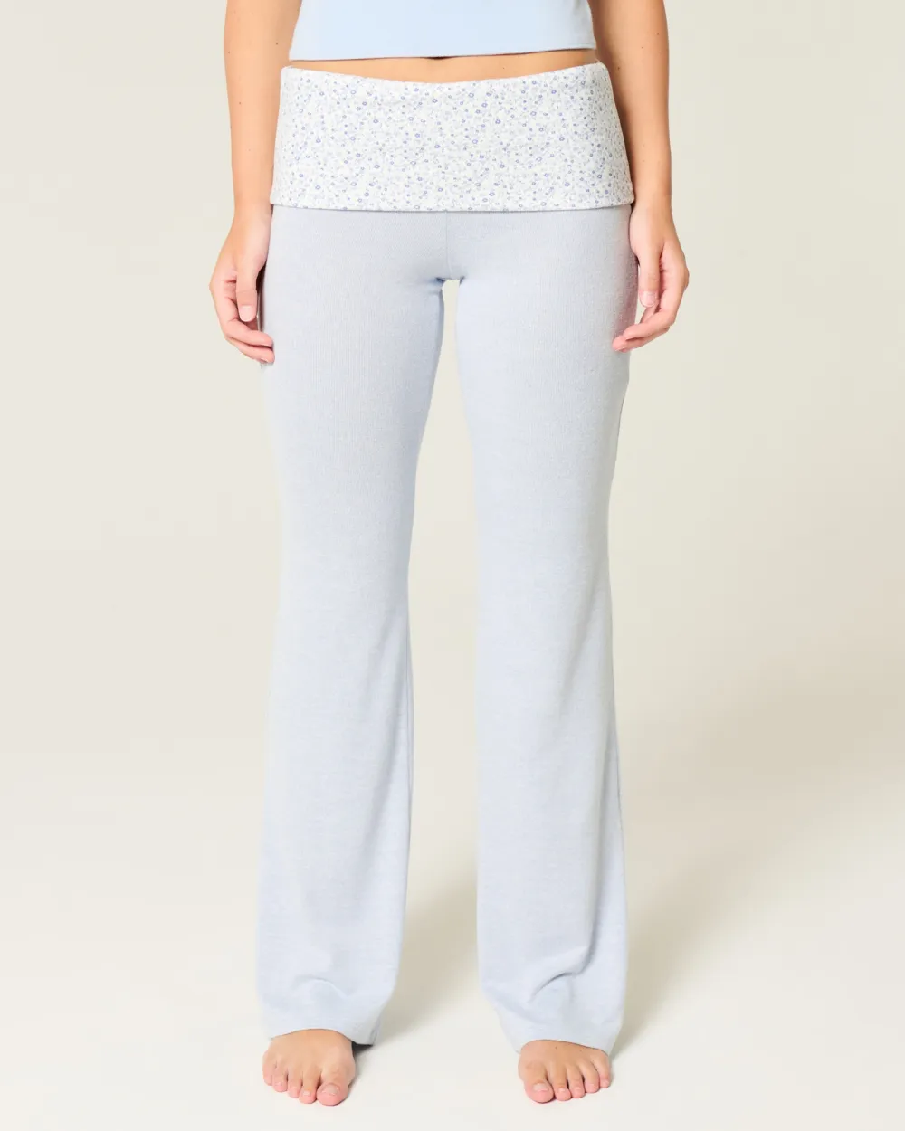 Foldover Waist Knit Flare Pants