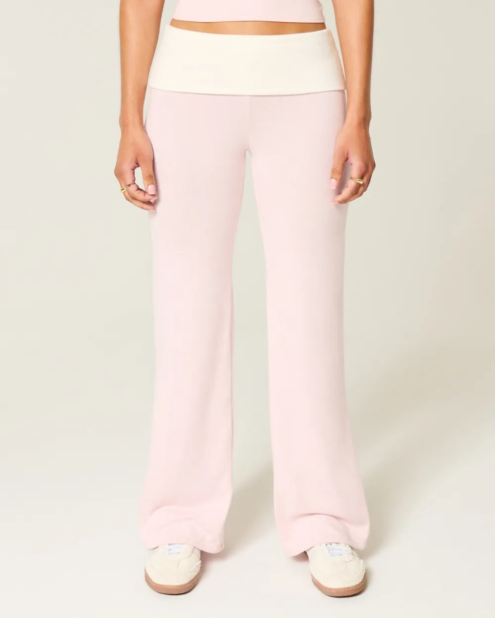 Foldover Waist Knit Flare Pants