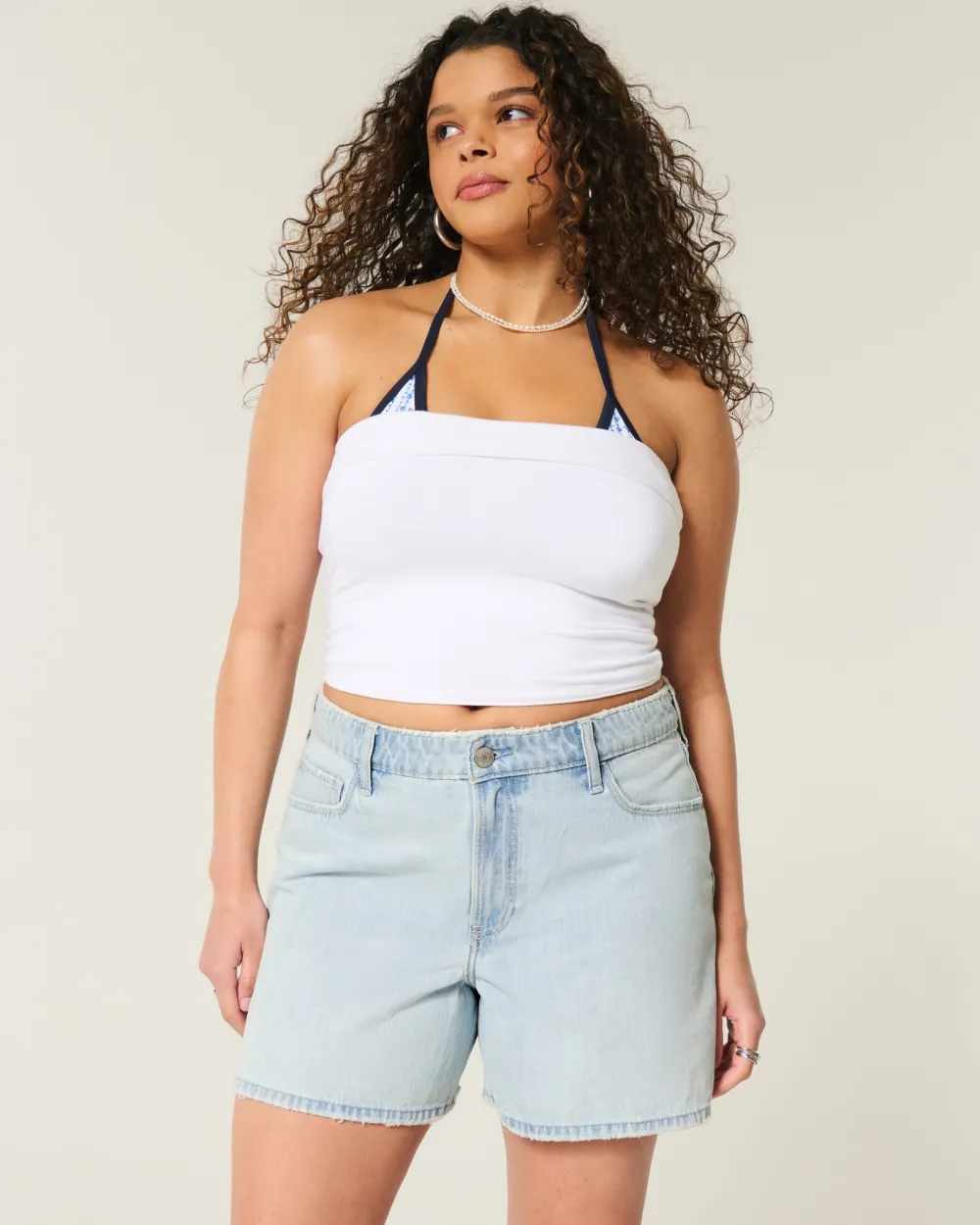 High-Rise Medium Dark Wash Relaxed Denim Shorts 5