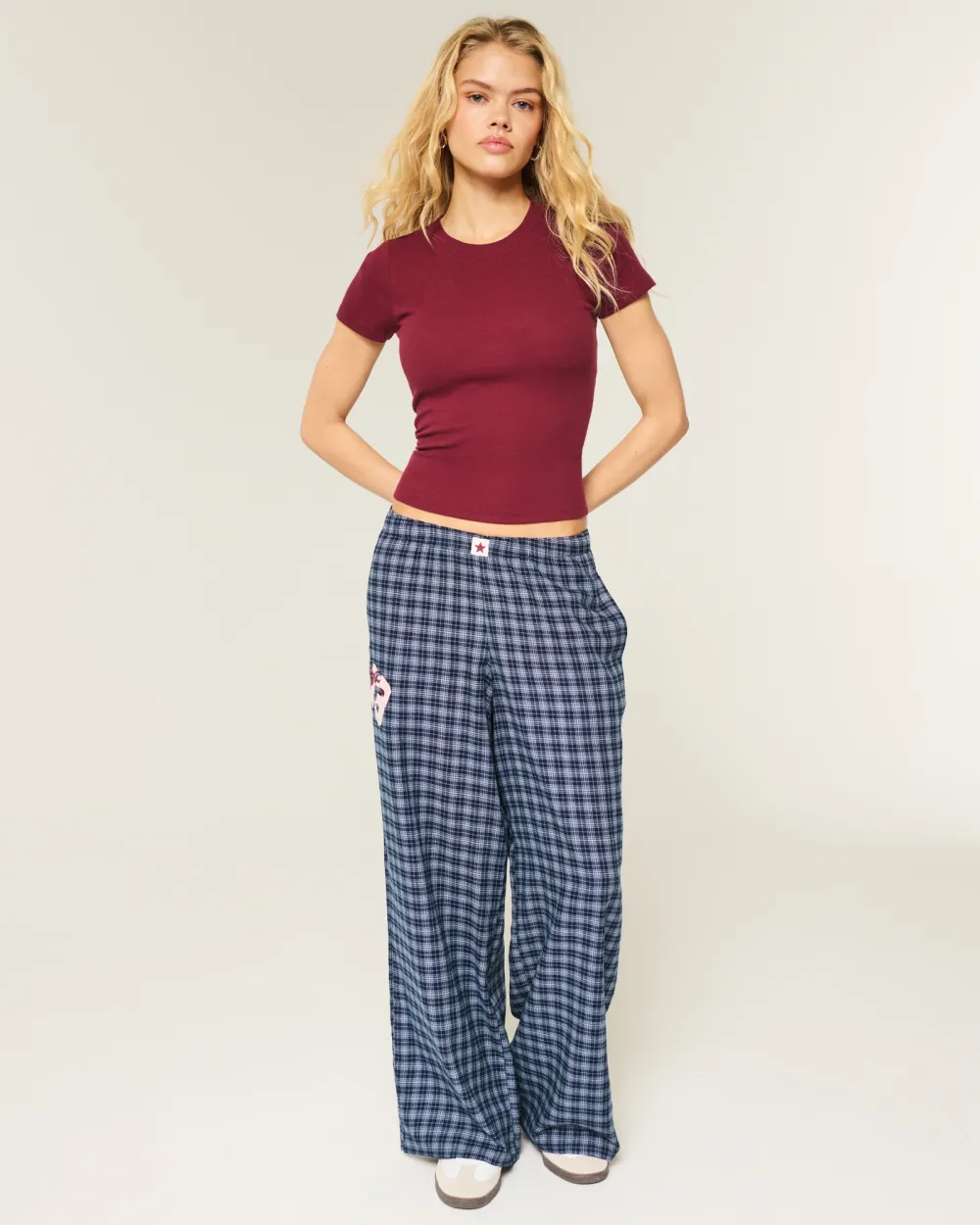 Number Graphic Baggy Flannel Pants