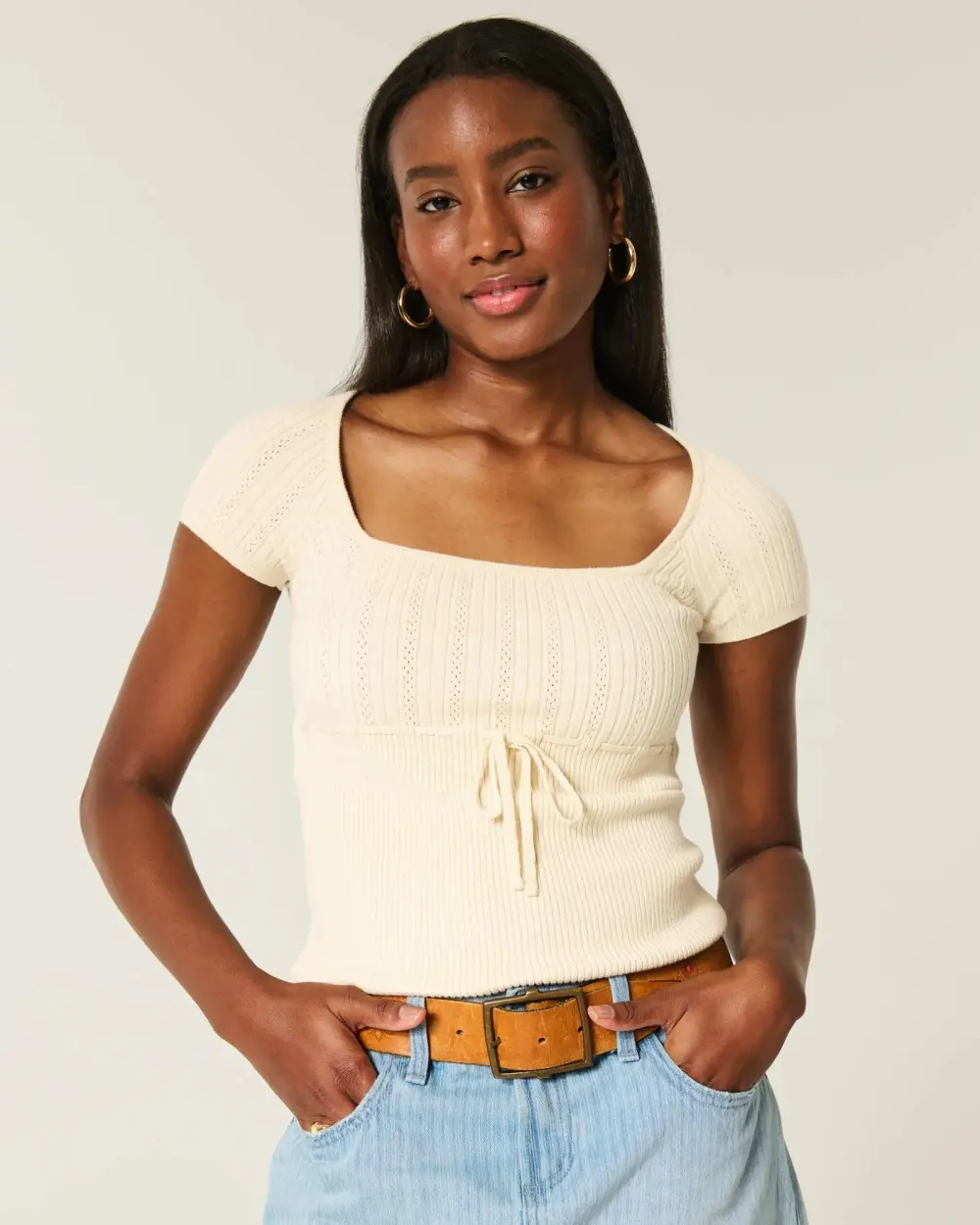 Short-Sleeve Square Neck Sweater