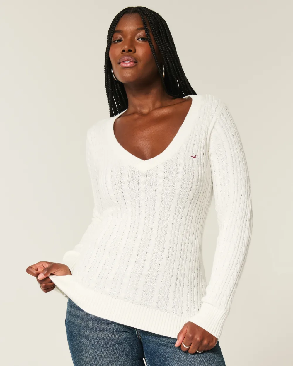 Cable-Knit Icon V-Neck Sweater