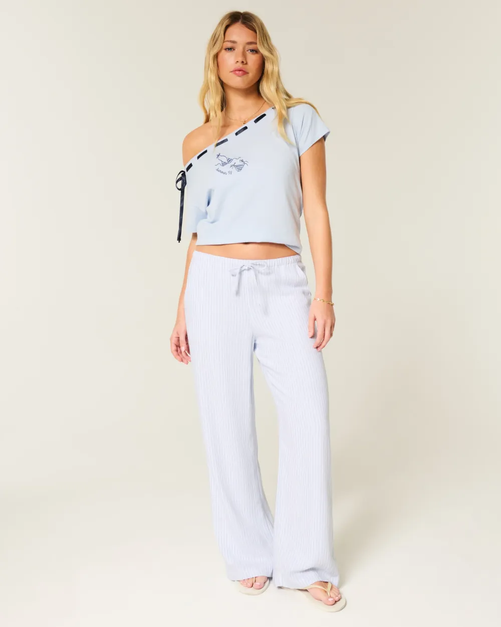 Linen-Blend Baggy Pull-On Pants