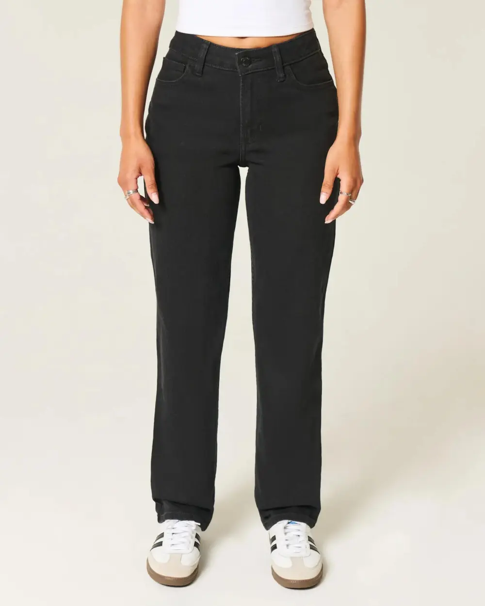 High-Rise Washed Black Straight Jeans