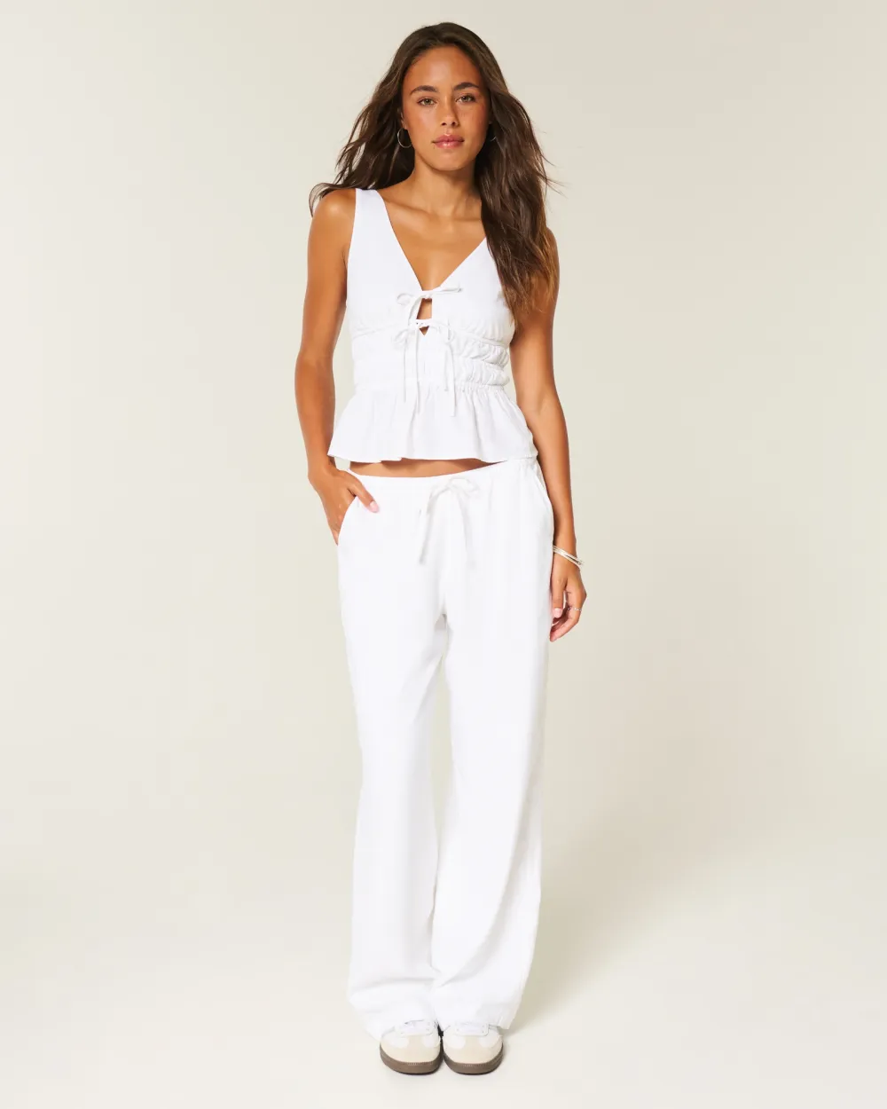 Linen-Blend Baggy Pull-On Pants