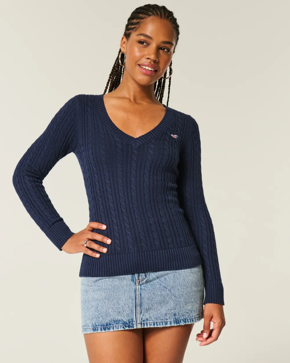 Cable-Knit Icon V-Neck Sweater