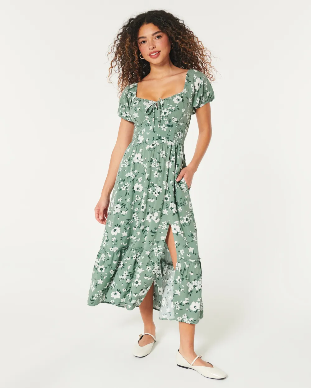 Hollister Sofia Side-Smocked Midi Dress