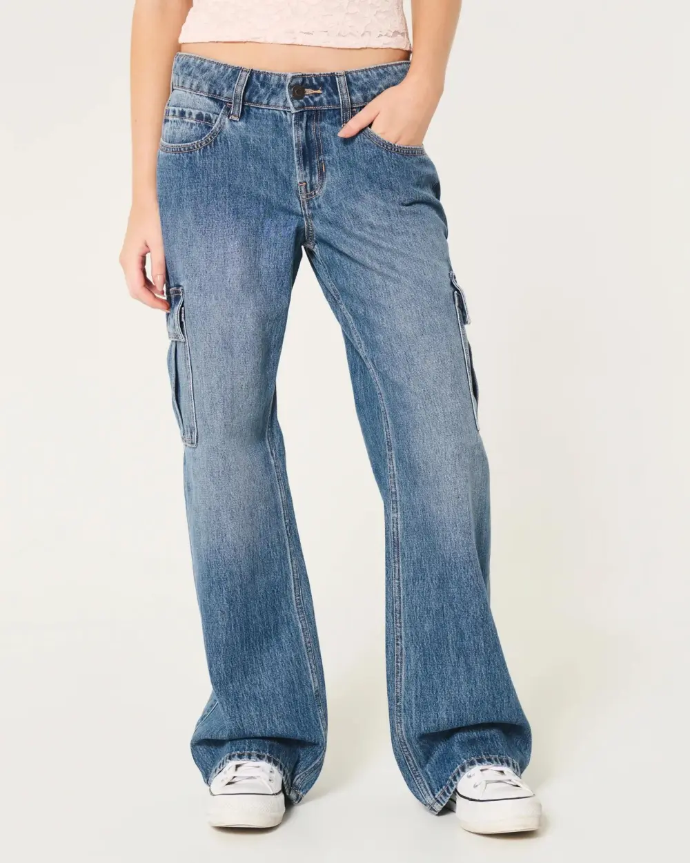 Low-Rise Dark Wash Baggy Jeans