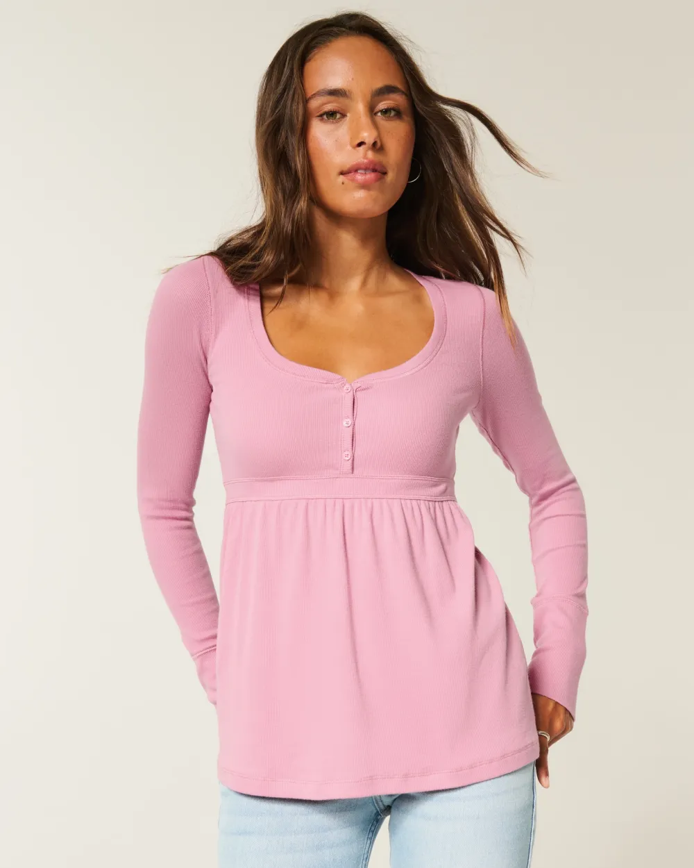 Tie-Back Henley Babydoll Top