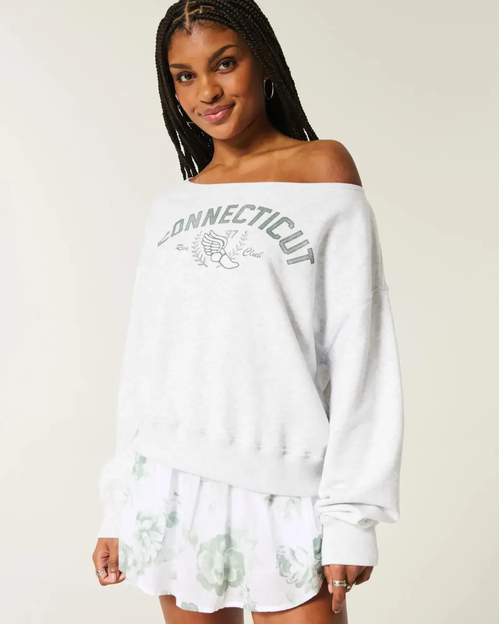 Easy Off-the-Shoulder Connecticut Graphic Sweatshirt
